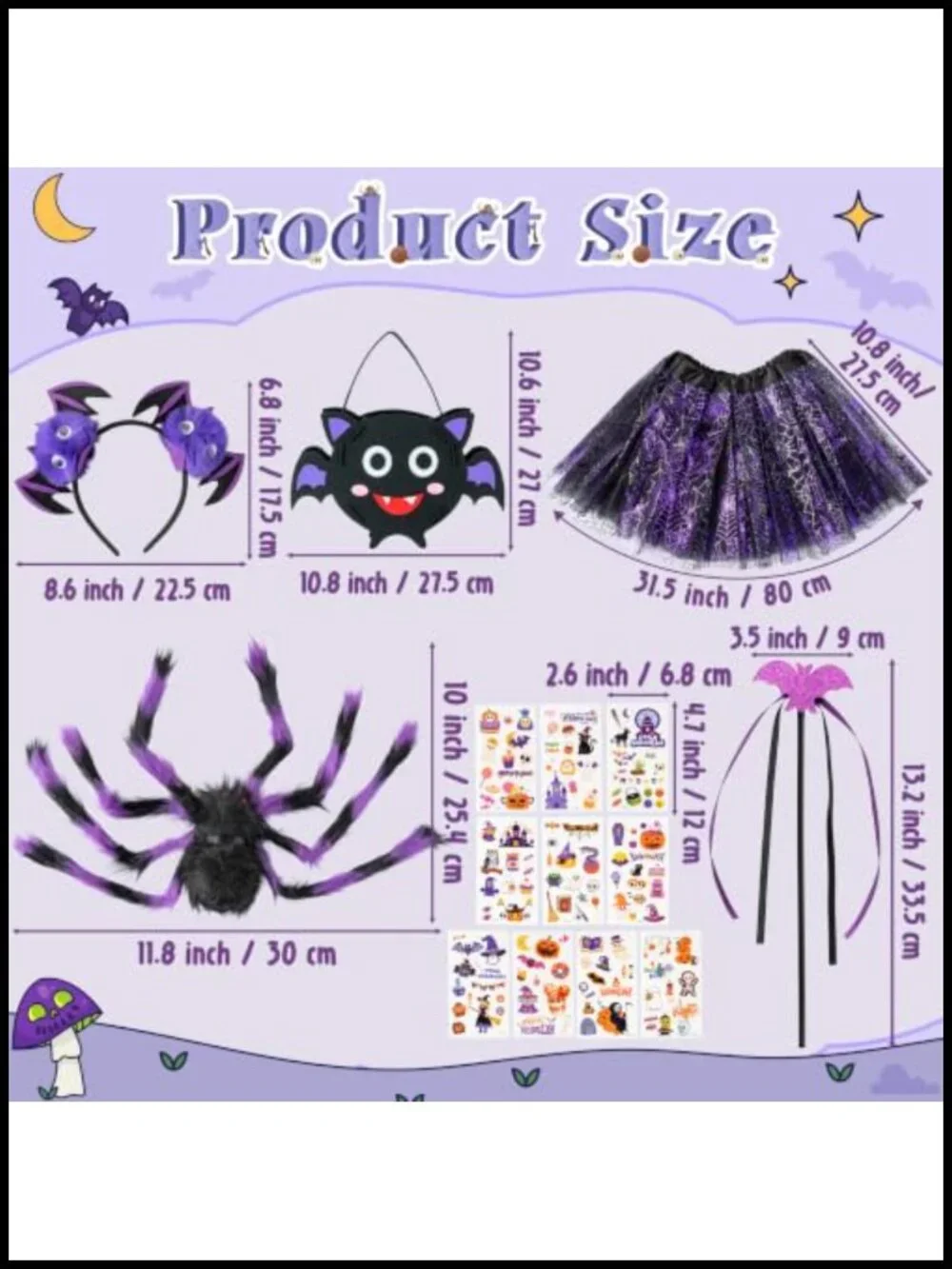 Kids Halloween Spider Costume Set Light Up Skirt Wings Headband DIY Craft